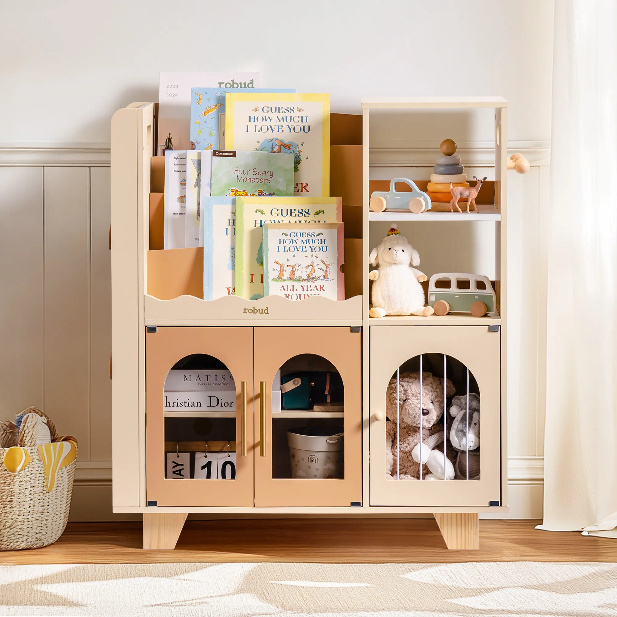 6-in-1 Wooden Toy Storage Organizer & Bookshelf